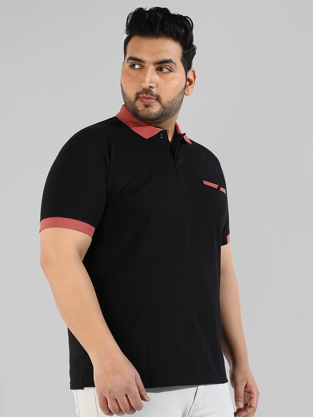 

Instafab Plus Polo Collar Regular Fit Flex T-shirt, Black