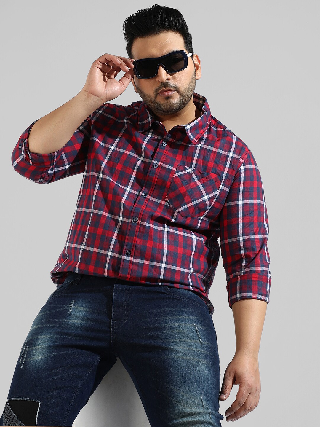 

Instafab Plus Men Plus Size Classic Checked Casual Cotton Shirt, Maroon