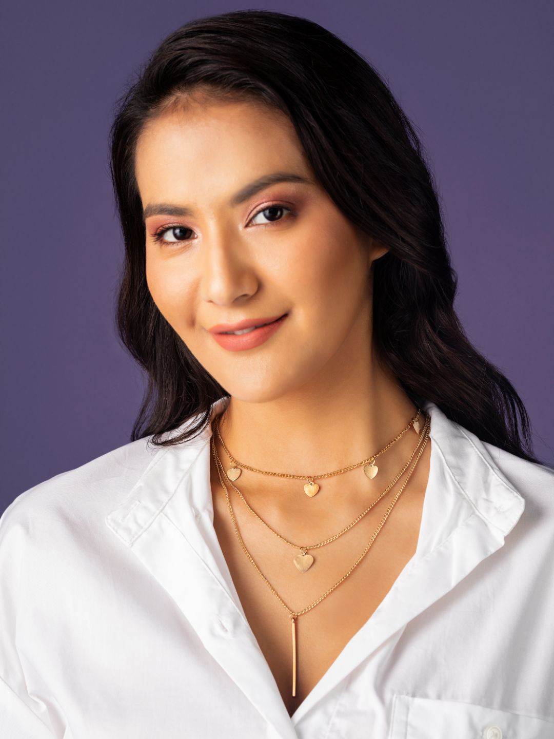 

PRITA BY PRIYAASI Layered Heart Bar Drop Gold-Plated Necklace