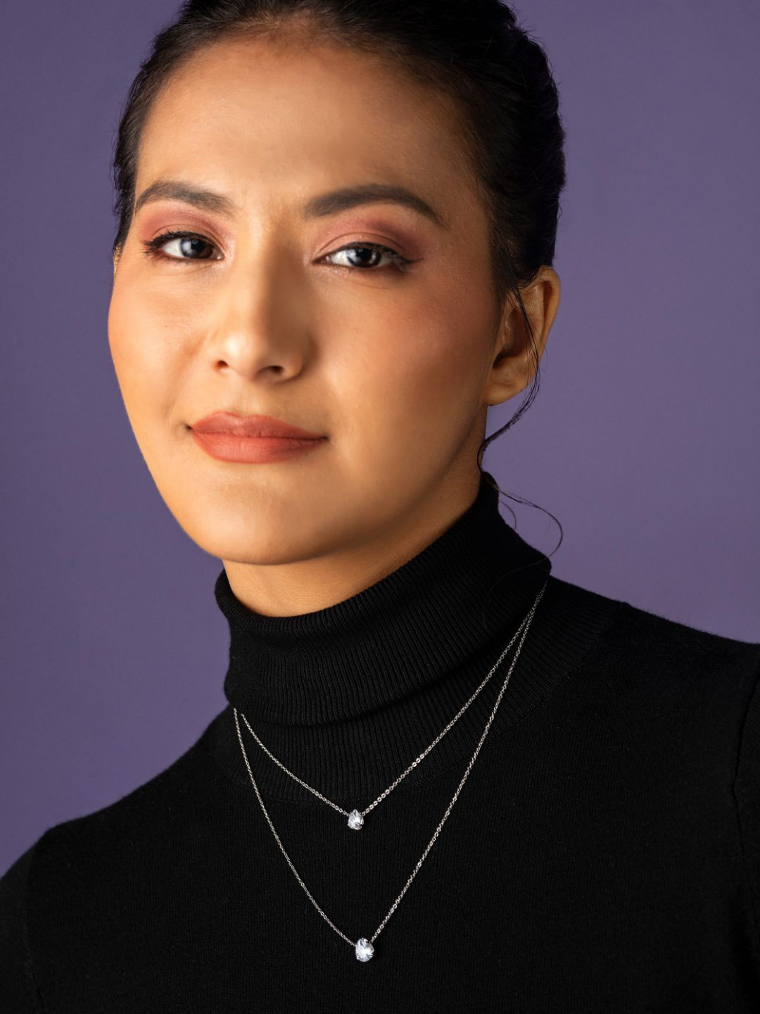 

PRITA Dual-Layered Solitaire Silver-Plated Necklace