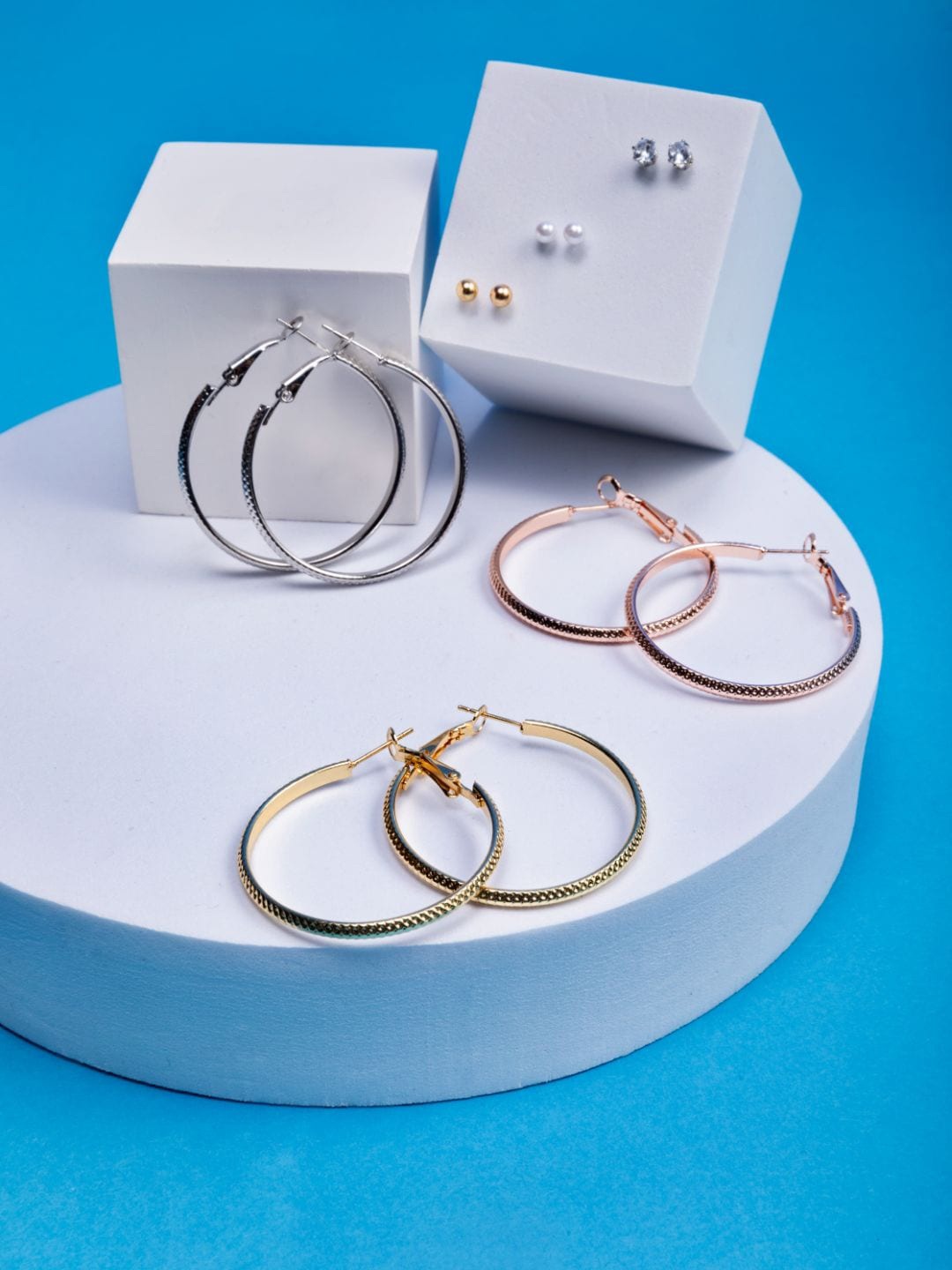 

PRITA BY PRIYAASI Set of 6 Studded & Round Hoop Earrings, Silver