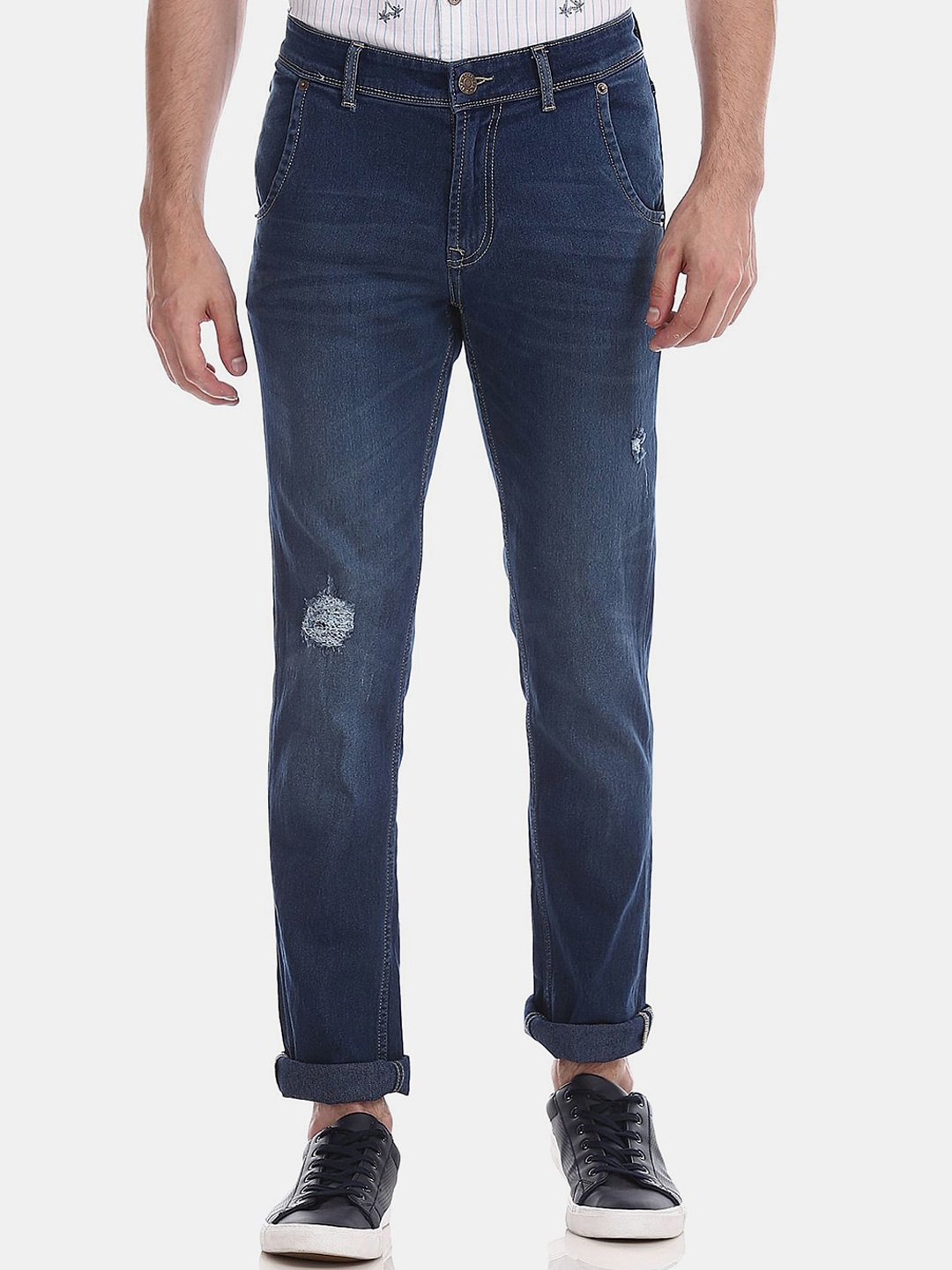 

V-Mart Men Light Fade Low Distress Cotton Jeans, Blue
