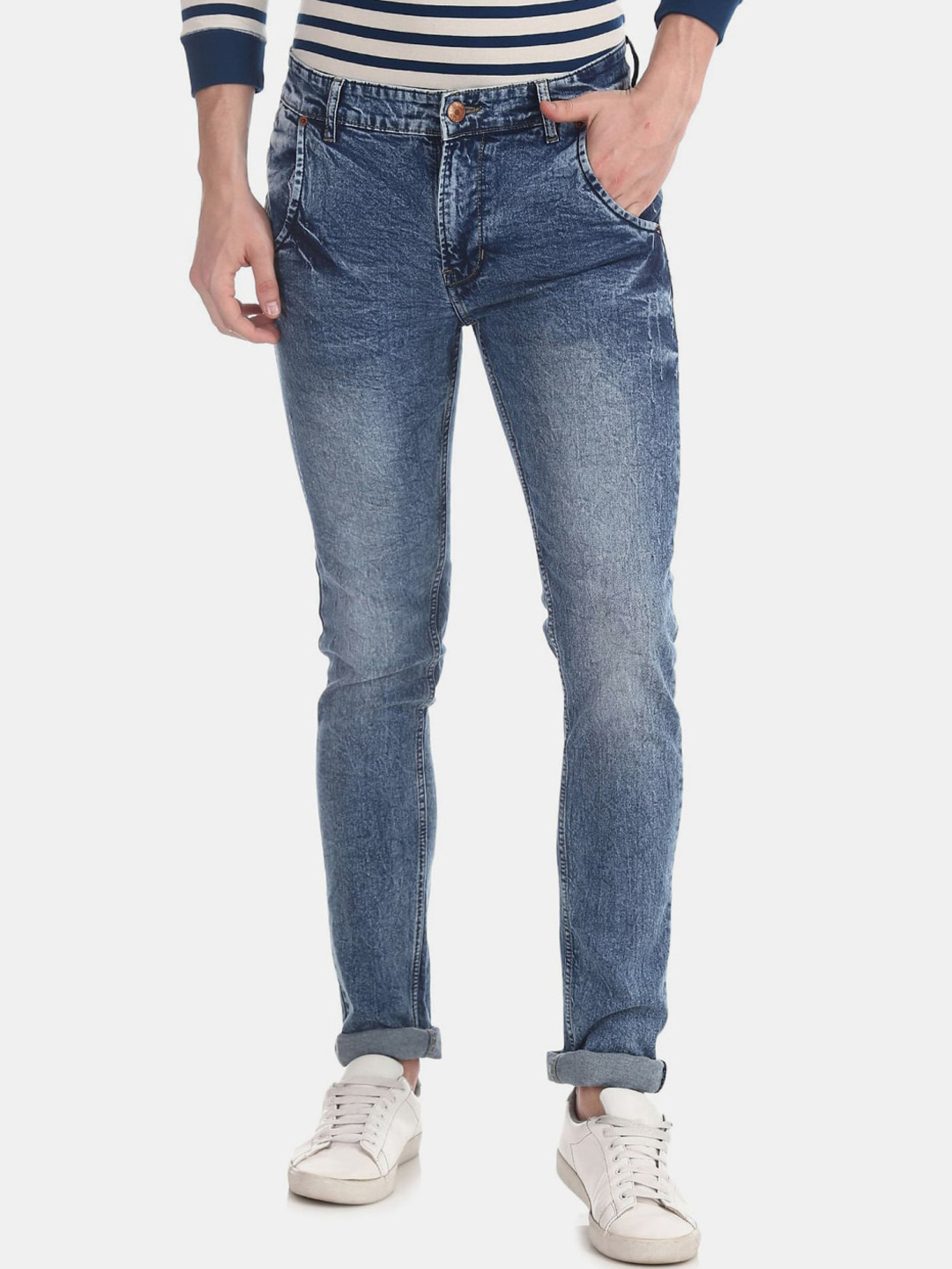 

V-Mart Men Classic Cotton Low Rise Heavy Fade Jeans, Blue