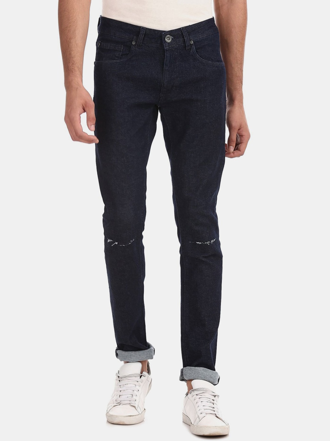 

V-Mart Men Classic Slash Knee Low-Rise Cotton Jeans, Blue