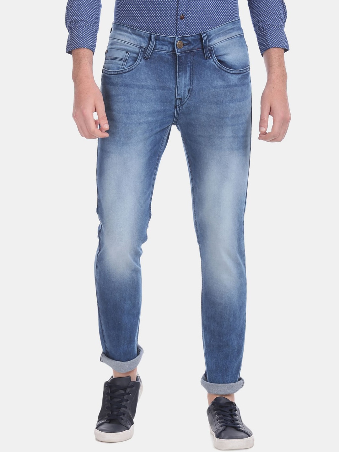 

V-Mart Men Classic Low Rise Heavy Fade Cotton Jeans, Blue
