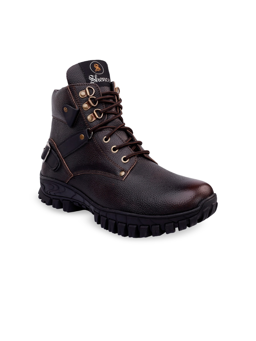

SHENCES Men Leather High-Top Regular Boots, Brown