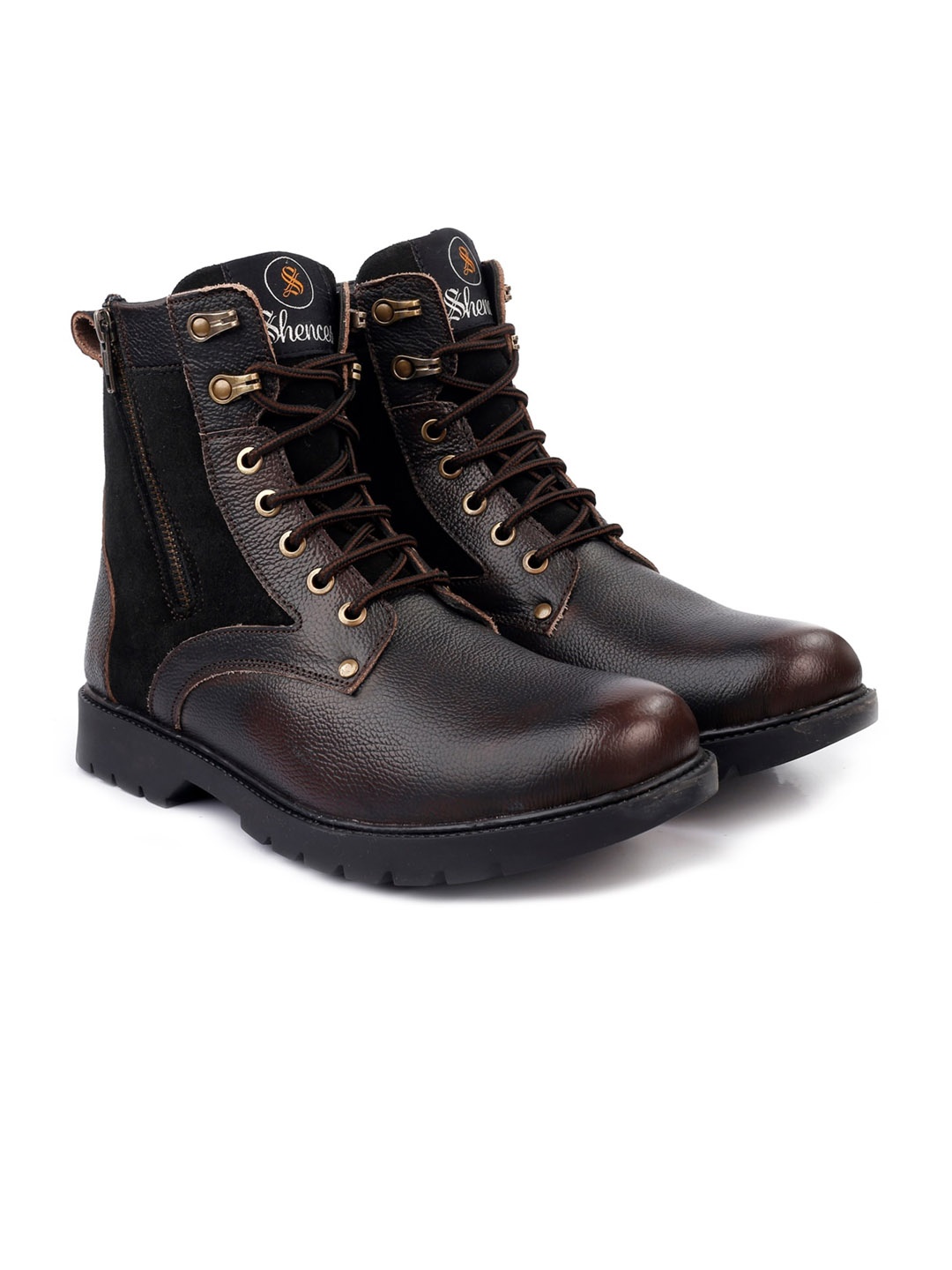 

SHENCES Men Leather High-Top Regular Boots, Brown
