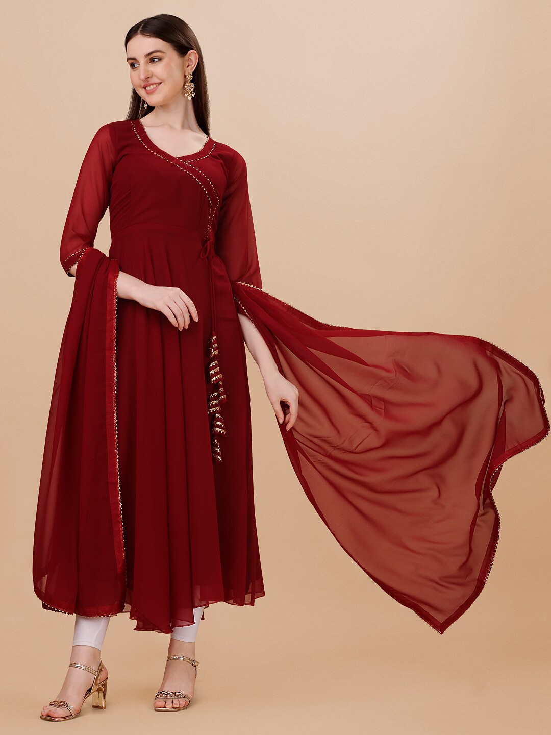 

PMD Fashion Women Gotta Patti Georgette Anarkali Kurta With Dupatta, Maroon