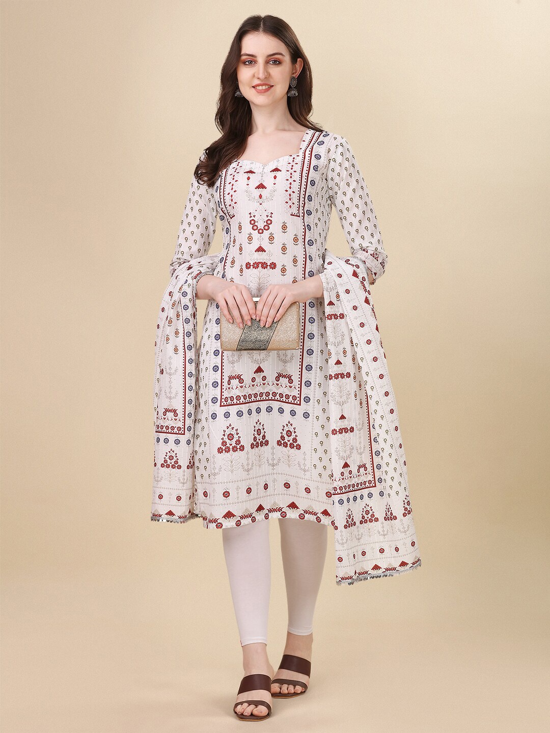 

PMD Fashion Women Plus Size Floral Printed Kurta With Dupatta, White