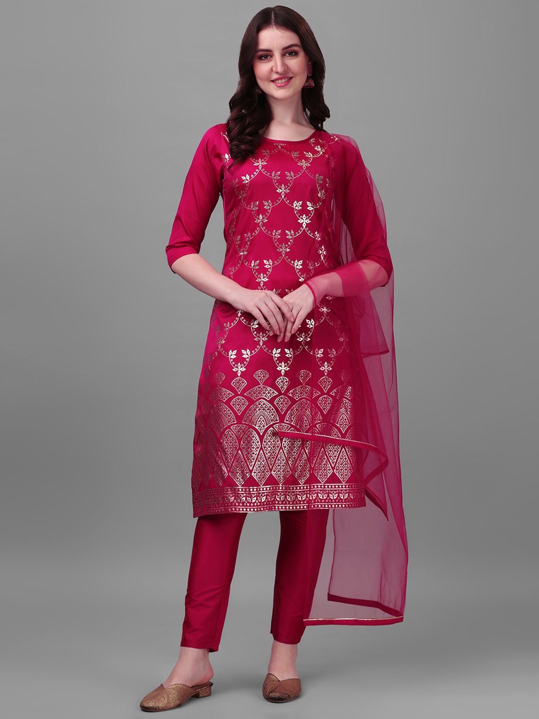 

PMD Fashion Women Floral Printed Kurta With Trousers & Dupatta, Burgundy