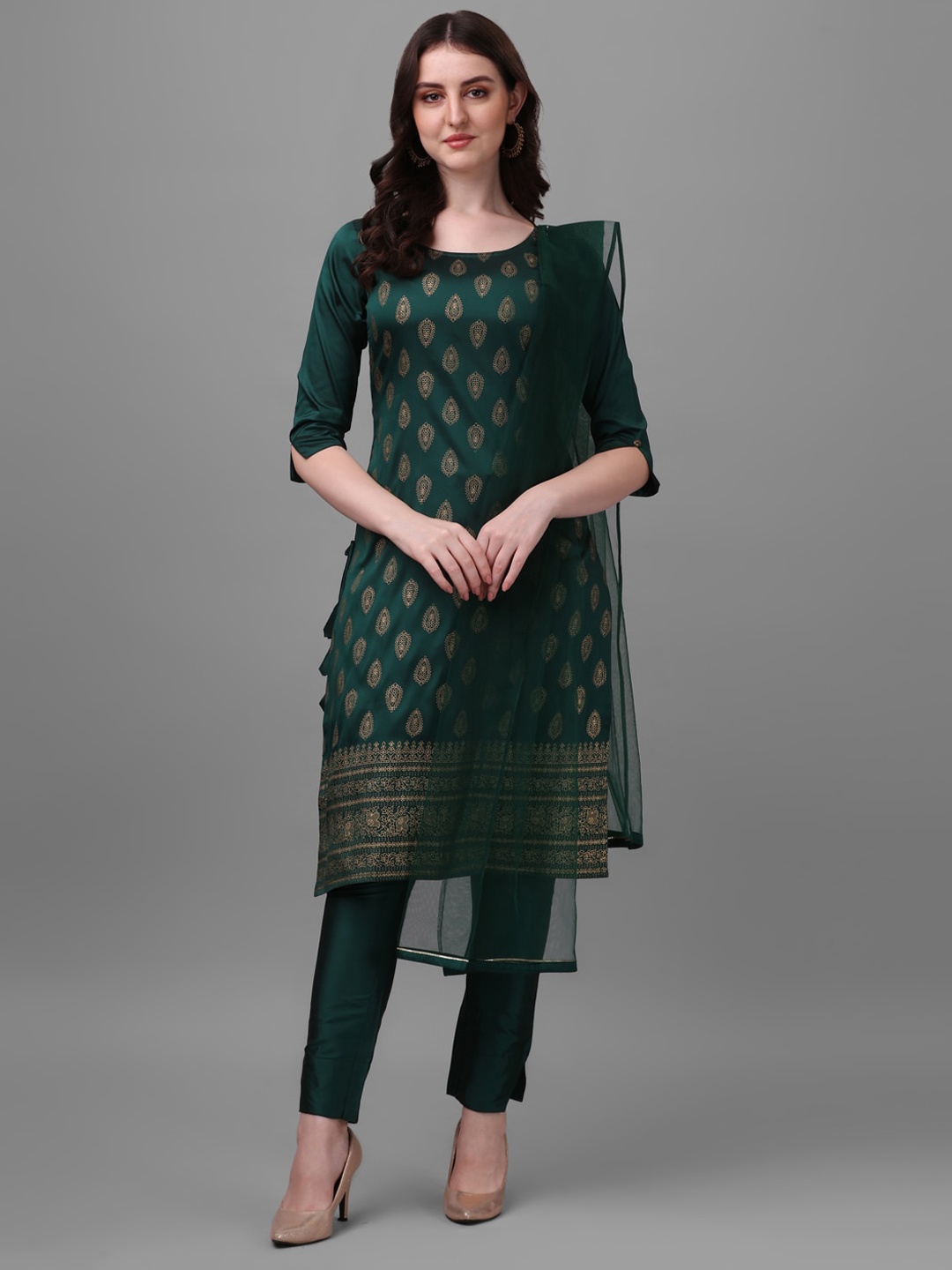 

PMD Fashion Women Floral Printed Kurta With Trousers & Dupatta, Green