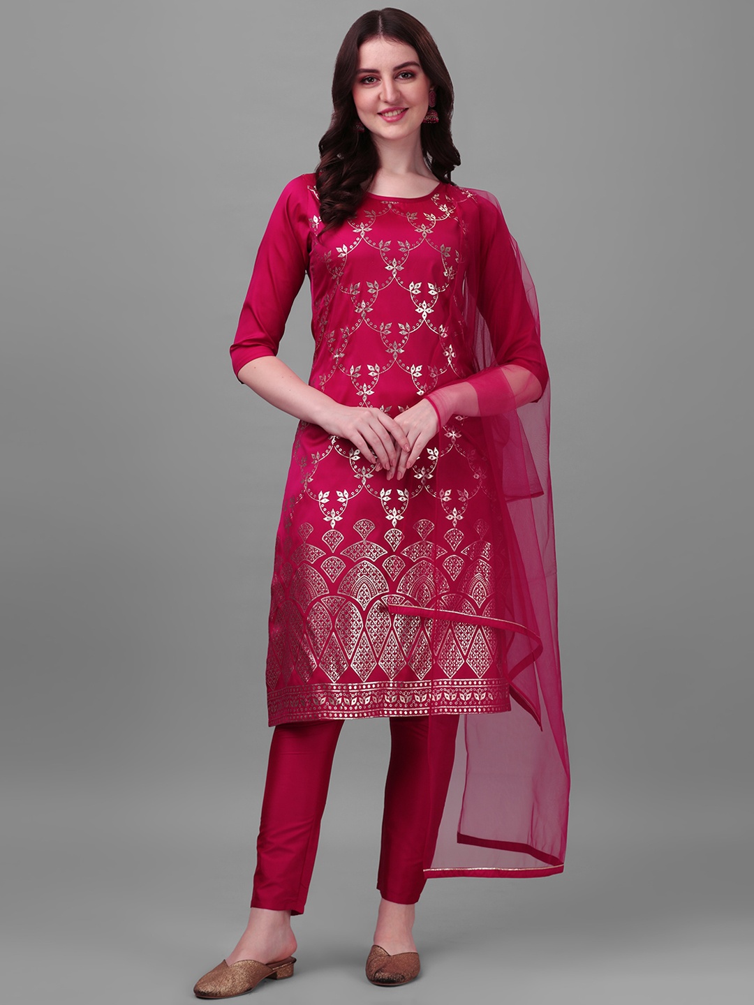 

PMD Fashion Women Plus Size Floral Printed Kurta with Trousers & Dupatta, Purple