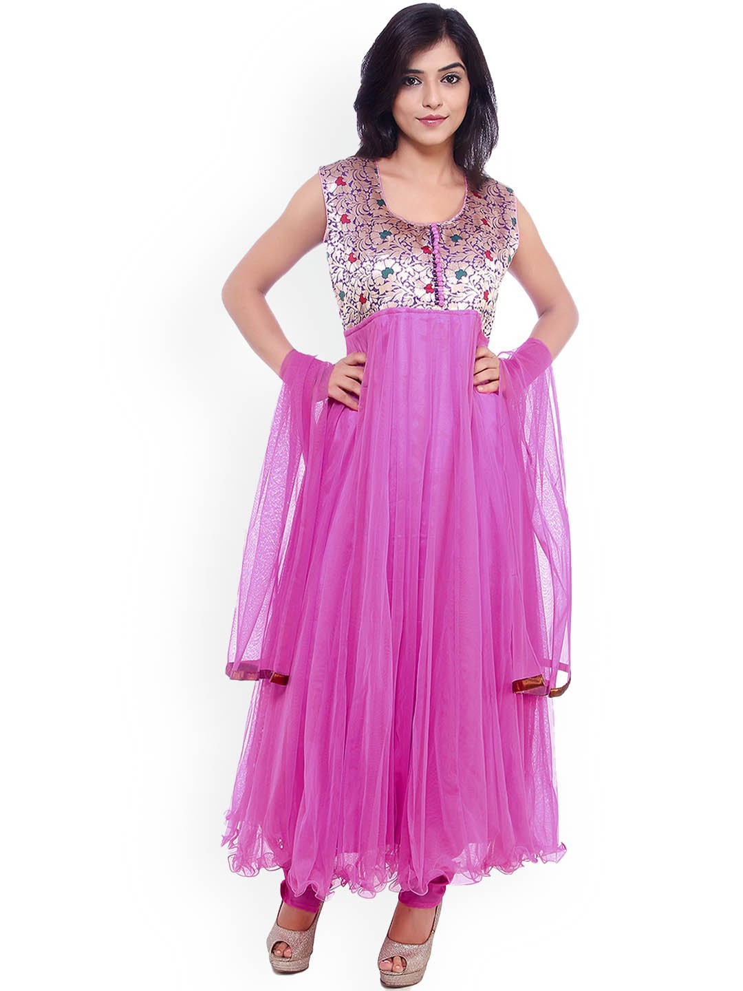 

Fasense Women Ethnic Motifs Woven Design Anarkali Kurta with Churidar & Dupatta, Lavender