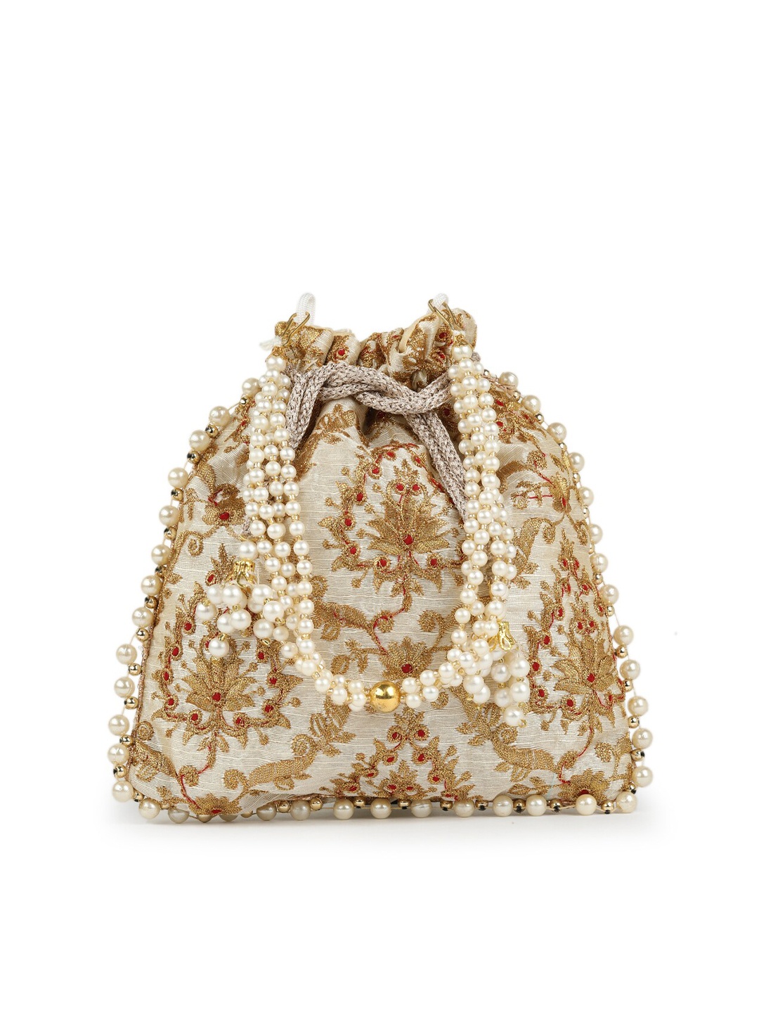 

gaura pakhi Women Embroidered Potli Clutch, Off white