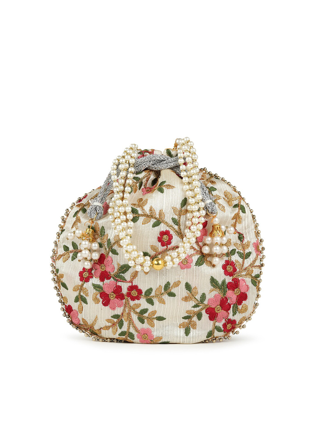 

gaura pakhi Embroidered Wrist Loop Potli Clutch, Off white
