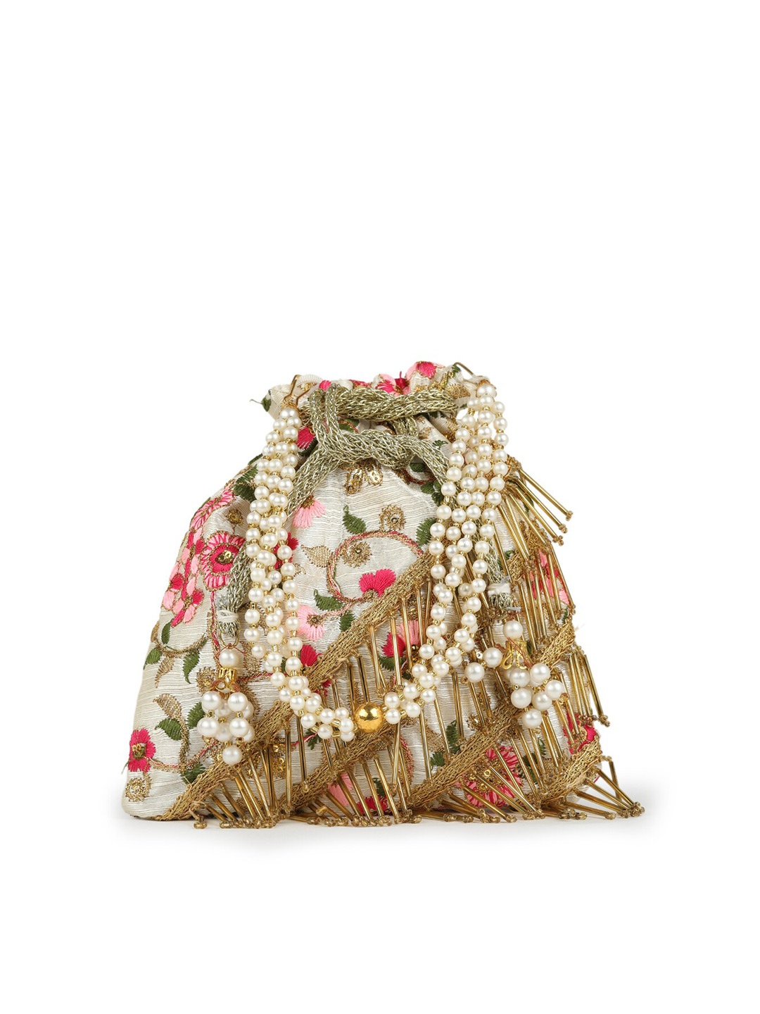 

gaura pakhi Embroidered Wrist Loop Potli Clutch, Off white
