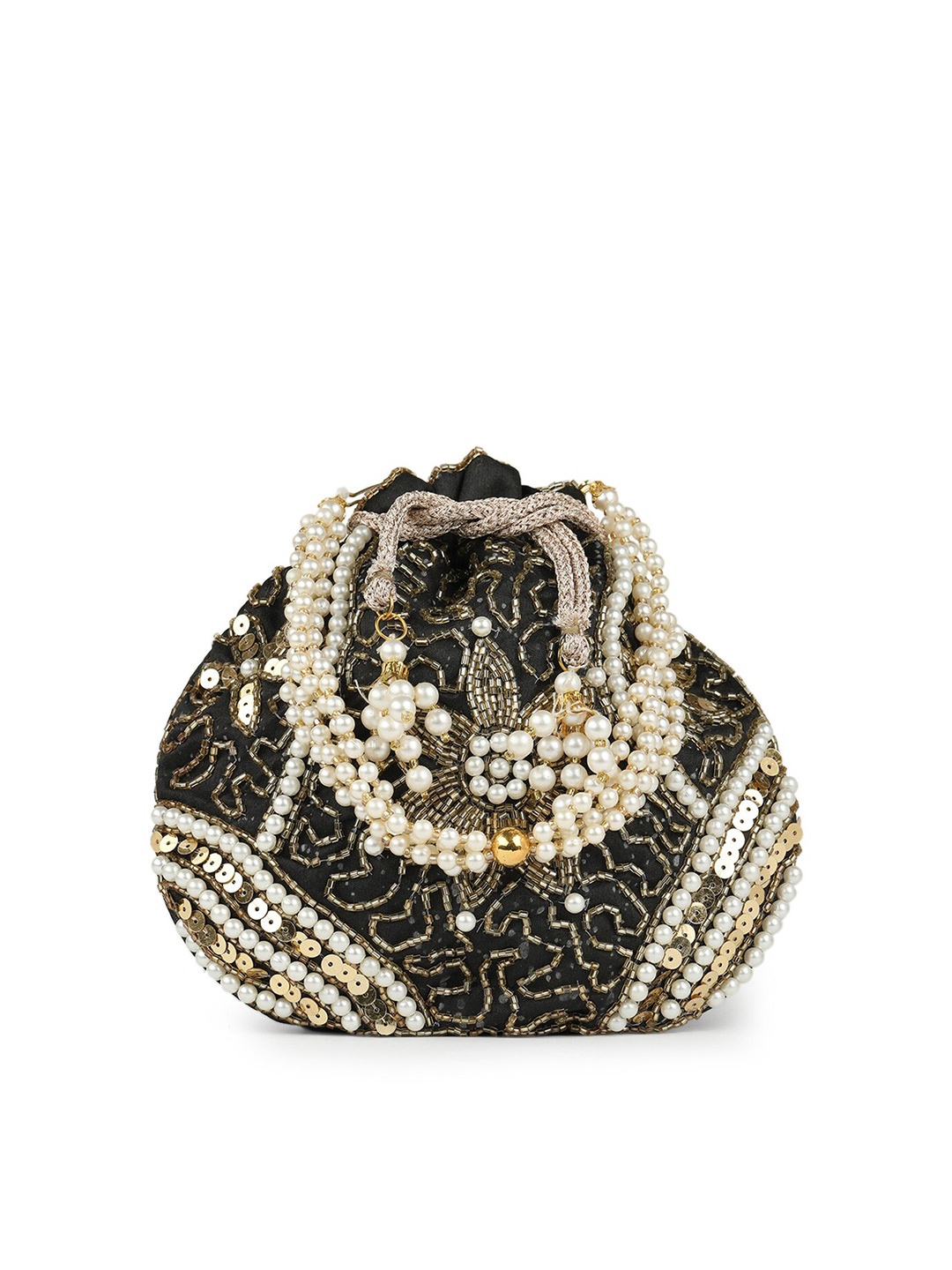 

gaura pakhi Embroidered Wrist Loop Potli Clutch, Black