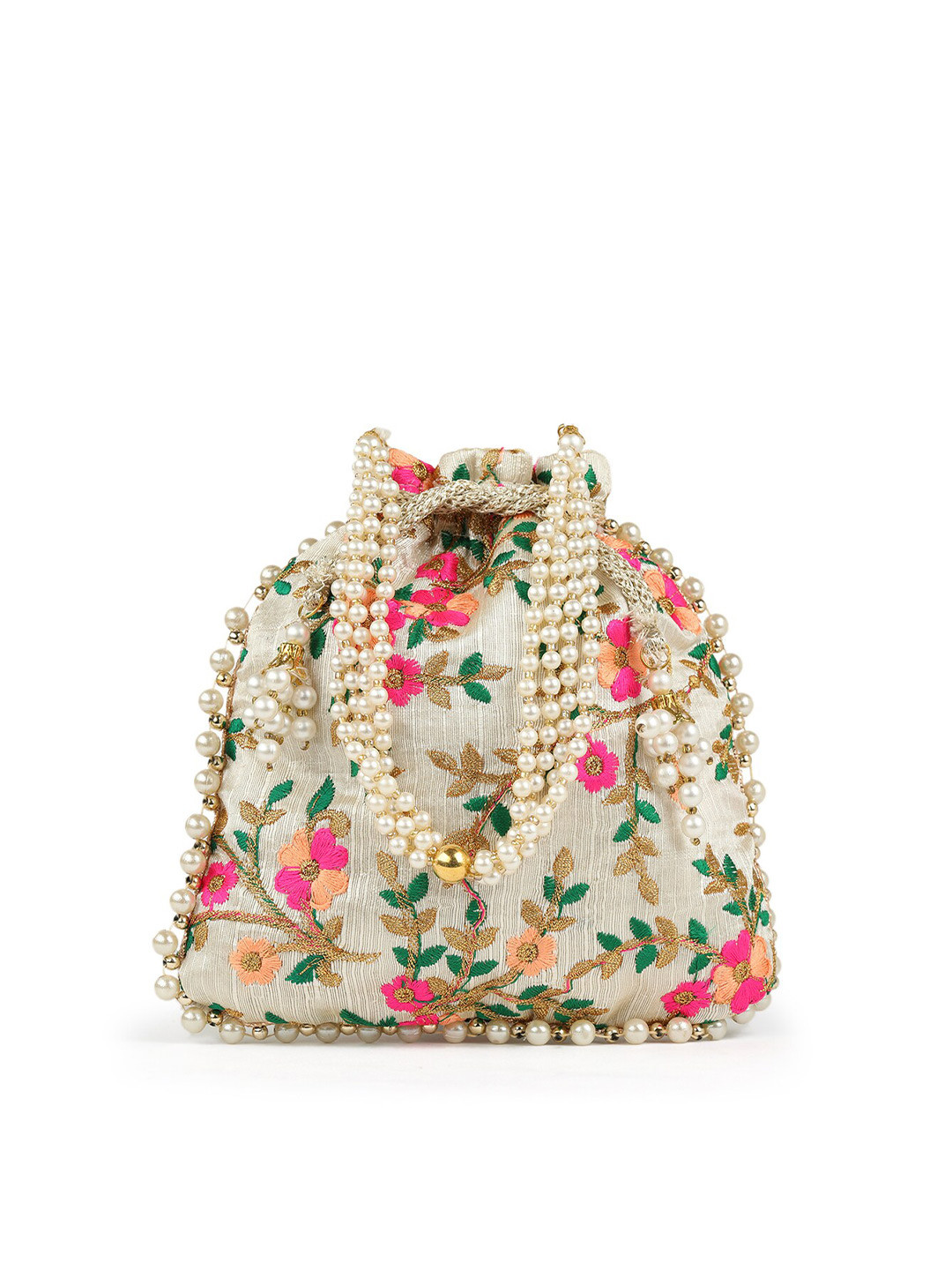 

gaura pakhi Embroidered Wrist Loop Potli Clutch, Off white
