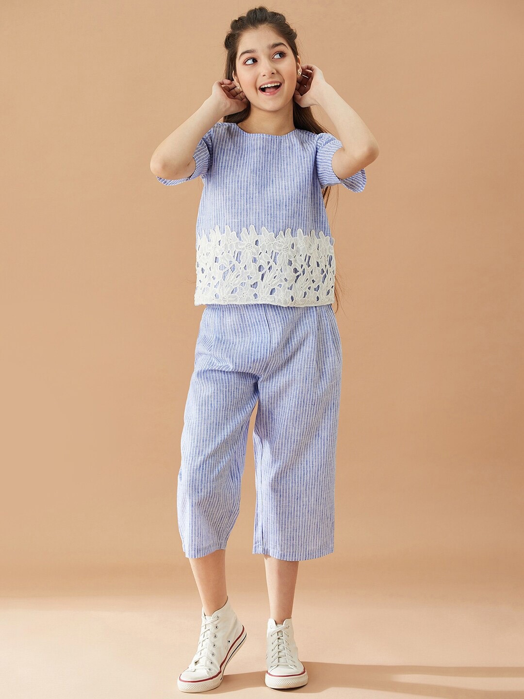 

pspeaches Girls Striped Top with Capris, Blue