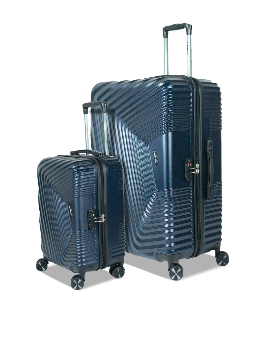 

CARRIALL Set Of 2 Textured TSA Lock Hard-Sided Large & Small Trolley Suitcases, Navy blue