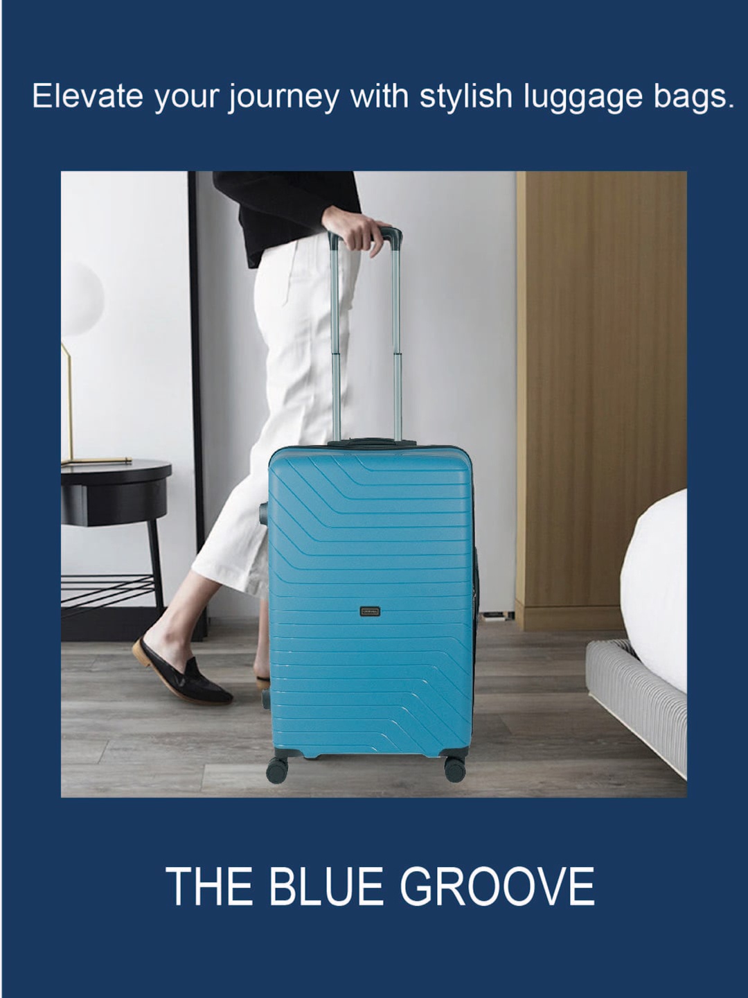 

CARRIALL Set Of 3 Groove Textured Hard Trolley Suitcase, Blue