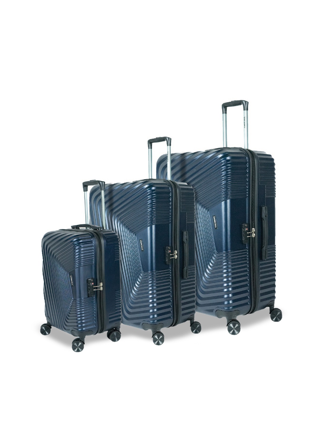

CARRIALL Notch Set of 3 Textured TSA Lock Hard-Sided Trolley Suitcases, Navy blue