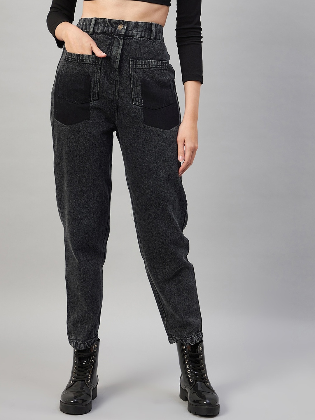 

Orchid Blues Women Straight Fit High-Rise Jeans, Black