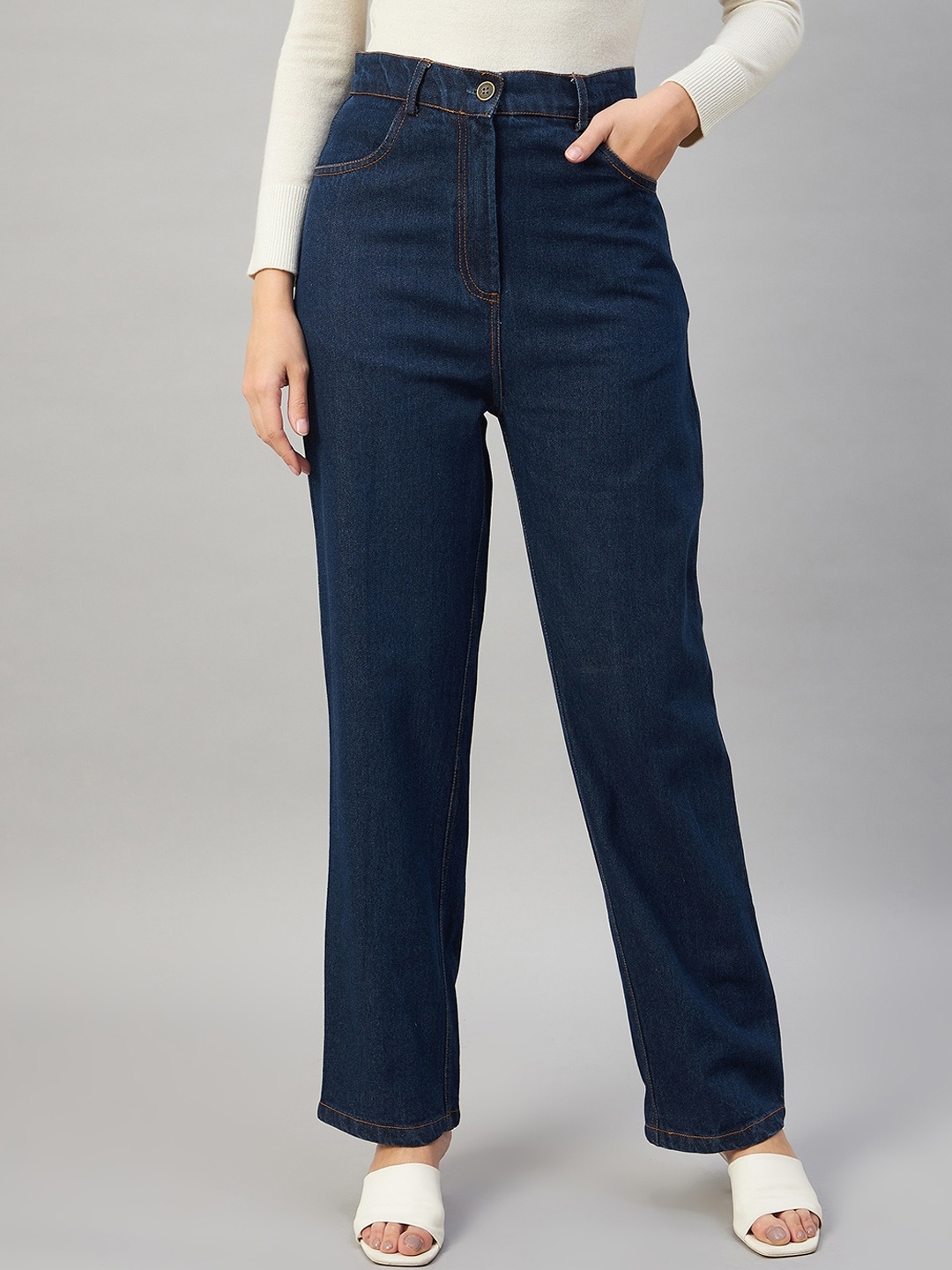 

Orchid Blues Women Straight Fit High-Rise Pure Cotton Jeans, Blue