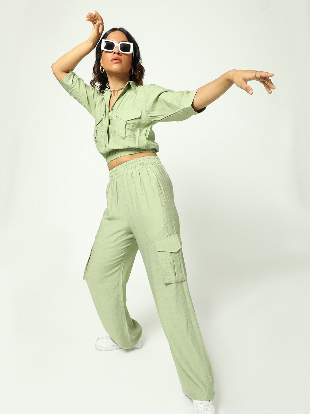 

MISSY Women High-Rise Cargos Trousers, Green