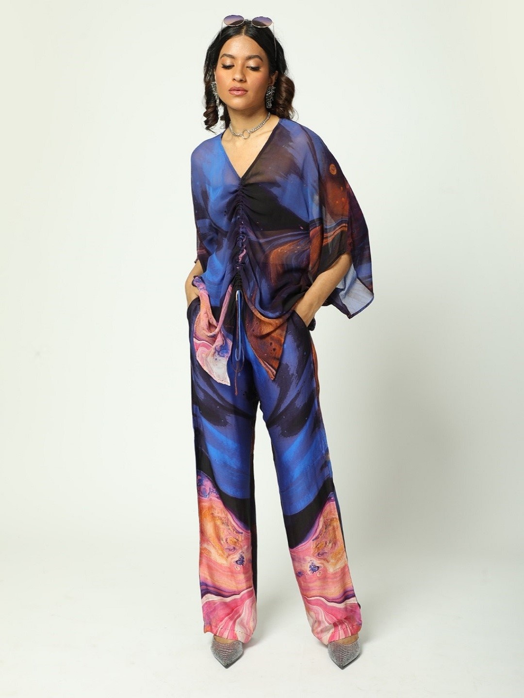 

MISSY Women Printed High-Rise Trousers, Blue