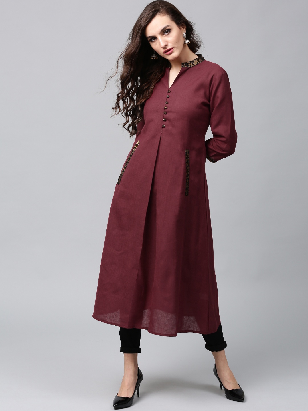 

AKS Women Maroon Solid A-Line Kurta