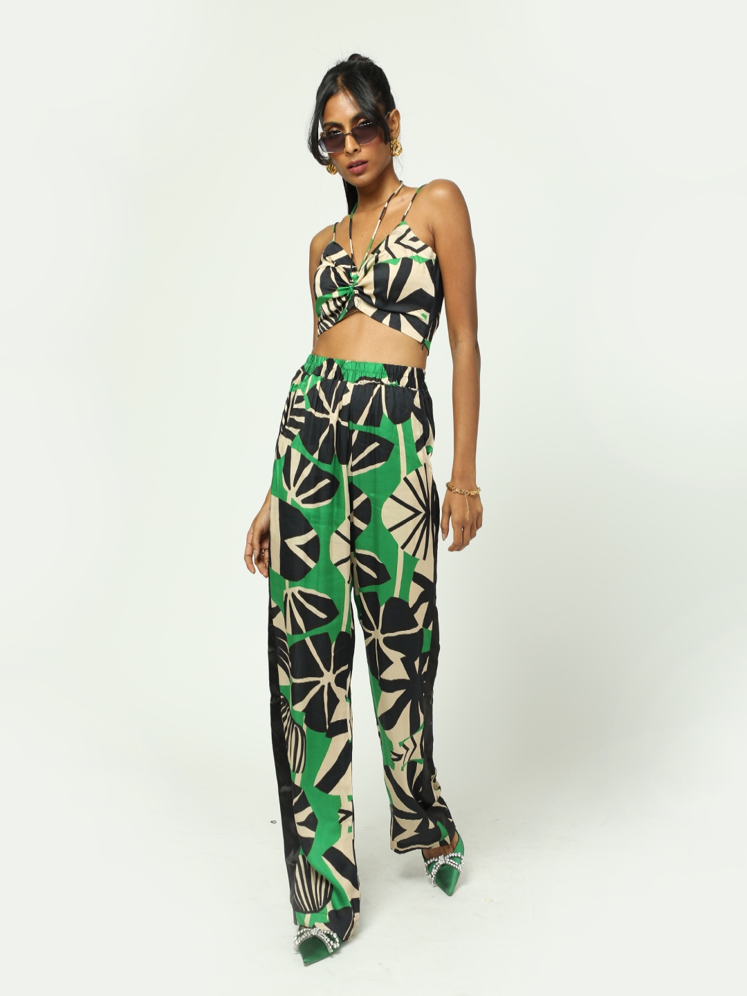

MISSY Women Abstract Printed High-Rise Trousers, Green