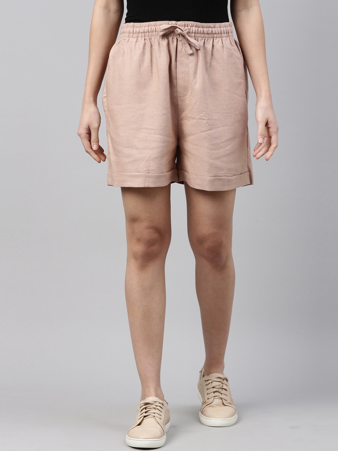 

Go Colors Women High-Rise Linen Shorts, Peach