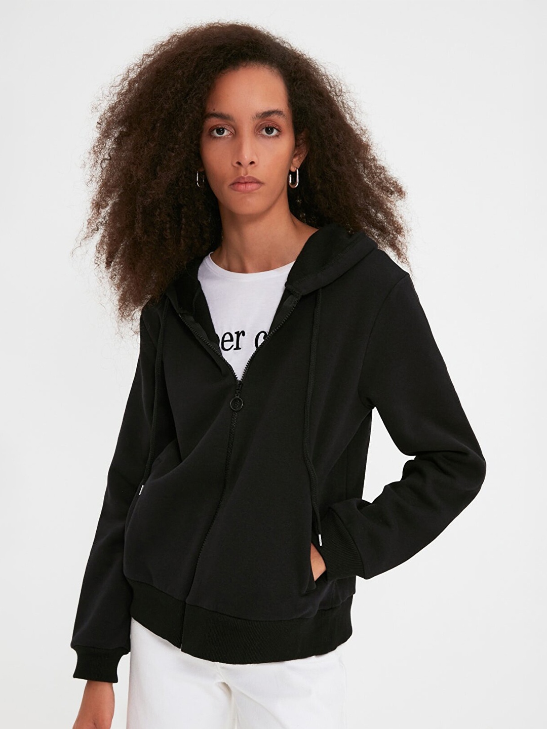 

Trendyol Women Front-Open Hooded Sweatshirt, Black