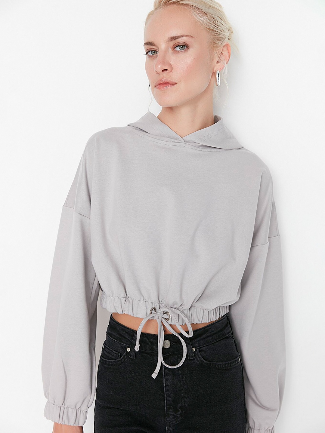 

Trendyol Women Hooded Pullover Sweatshirt, Grey