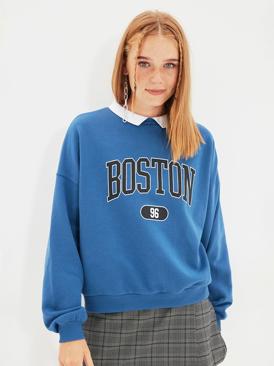

Trendyol Women Typography Printed Pullover Sweatshirt, Blue