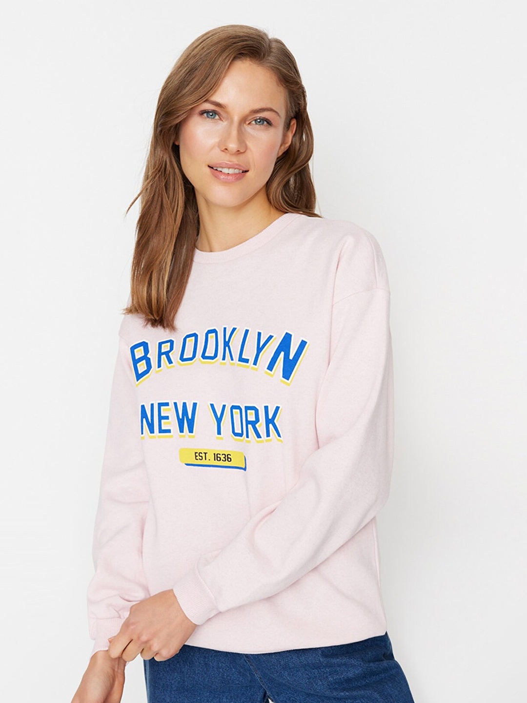 

Trendyol Women Typography Printed Pullover Sweatshirt, Pink
