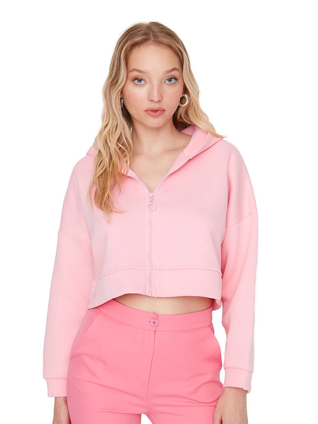 

Trendyol Women Hooded Crop Sweatshirt, Pink