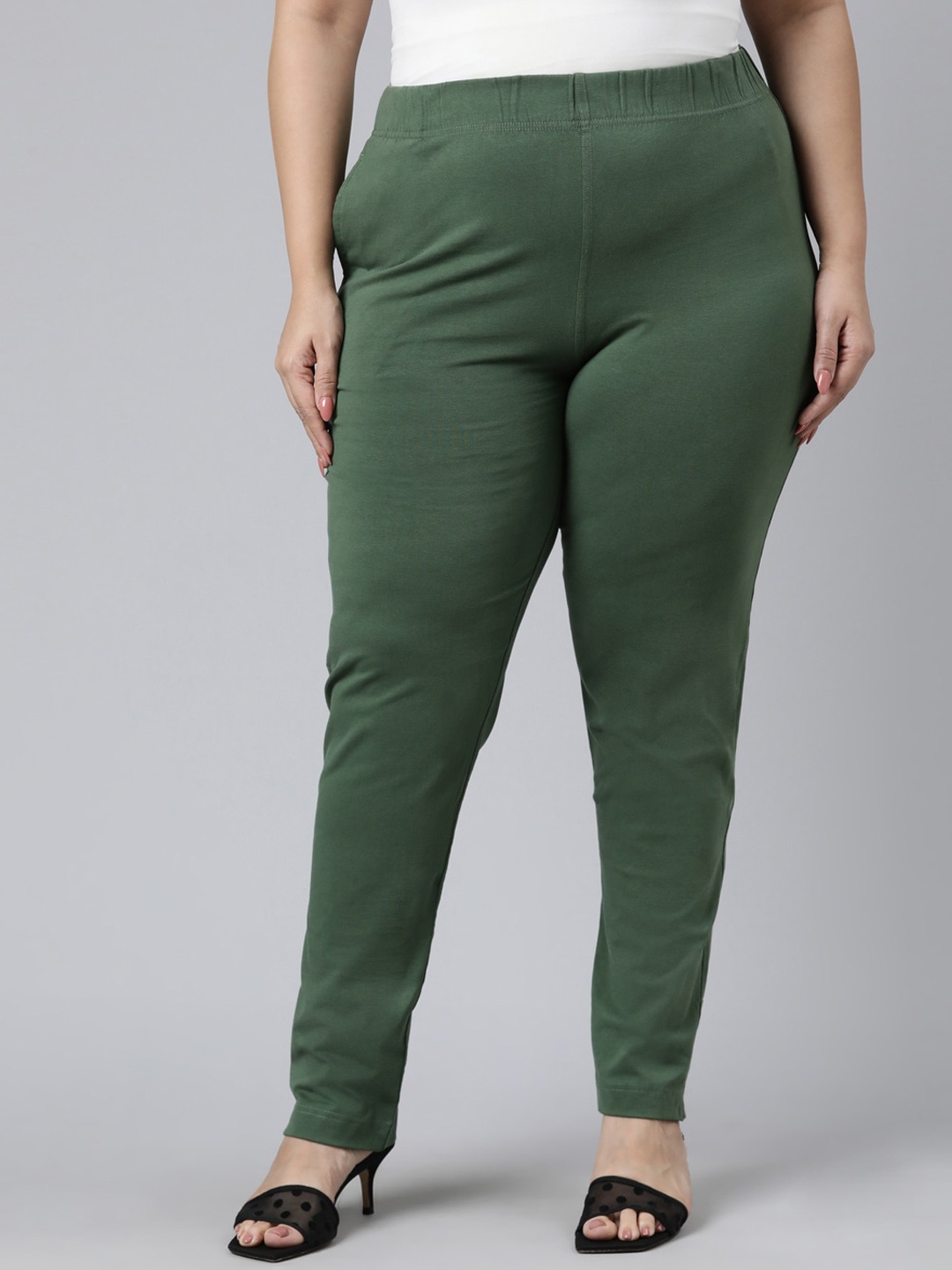 

Go Colors Women Plus Size Cotton Trousers, Green