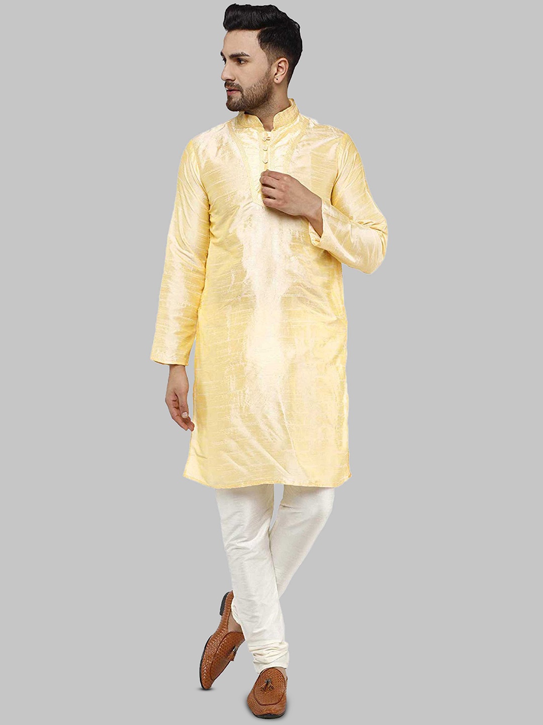 ROYAL KURTA Men Mandarin Collar Kurta, Yellow