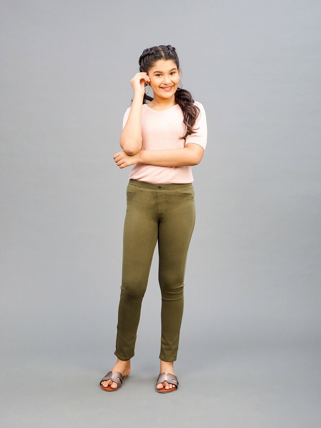 

Go Colors Girls Slim Fit Jeggings, Olive