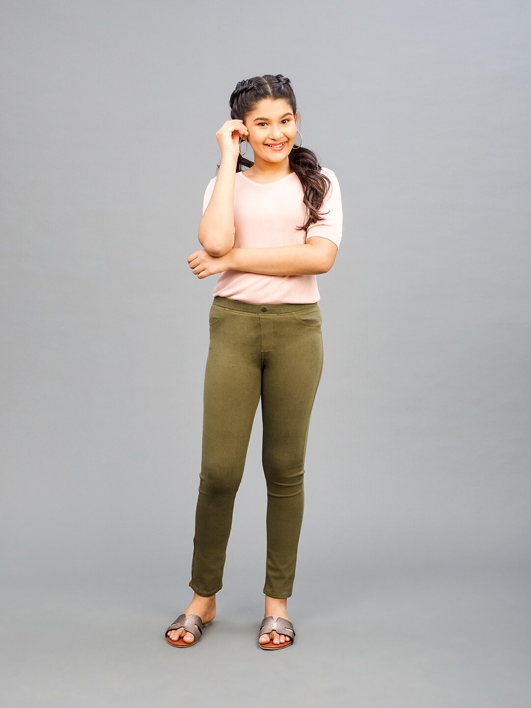 

Go Colors Girls Slim Fit Knit Jeggings, Olive