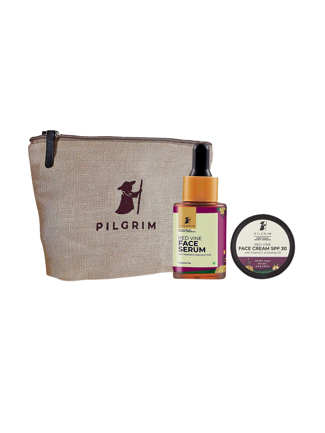 

Pilgrim Exclusive 2 Step AM Routine Skincare Kit With Premium Jute Bag, Magenta