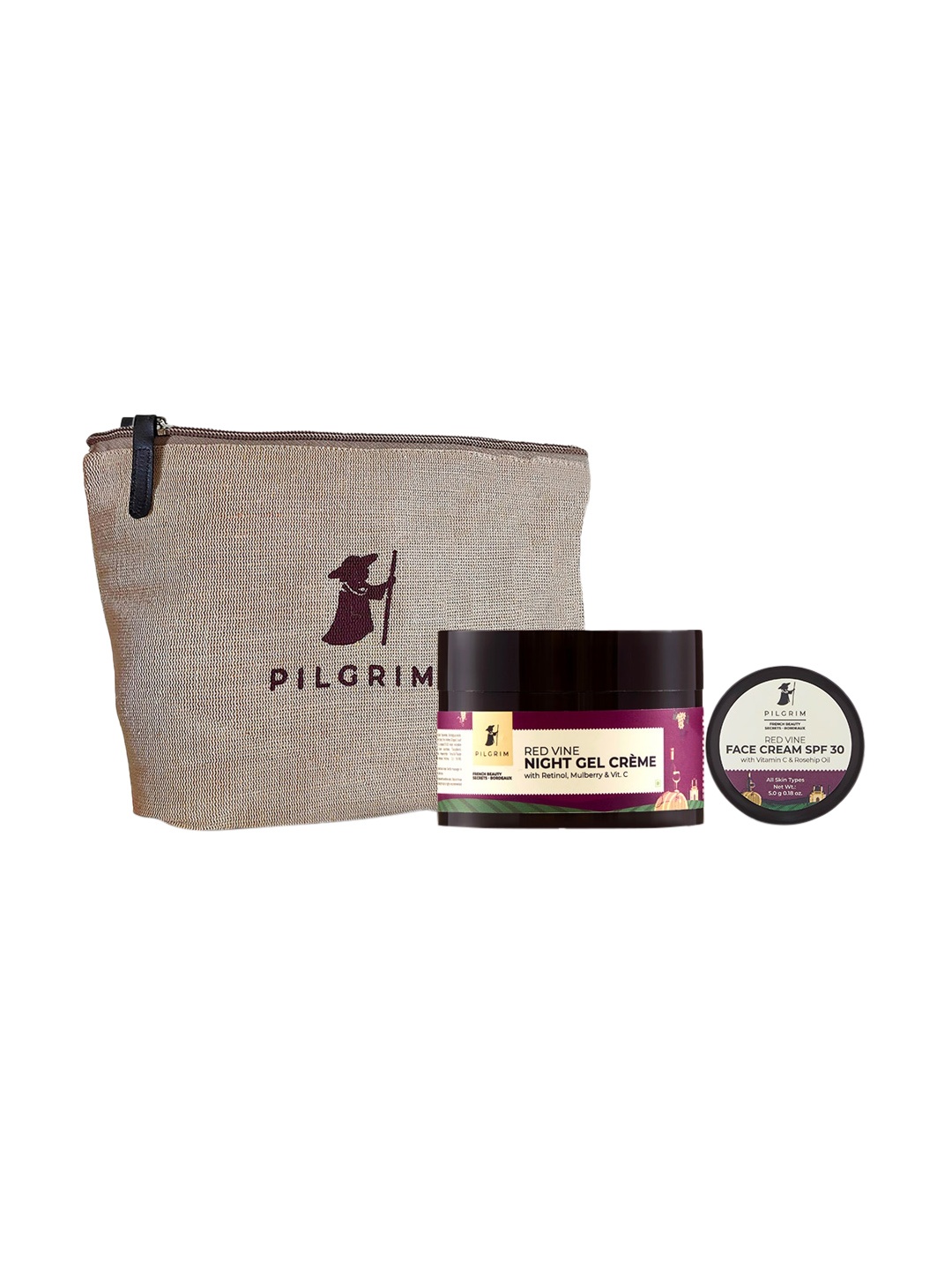 

Pilgrim Exclusive 2 Step Anti-Ageing Skincare Kit With Premium Jute Bag, Magenta