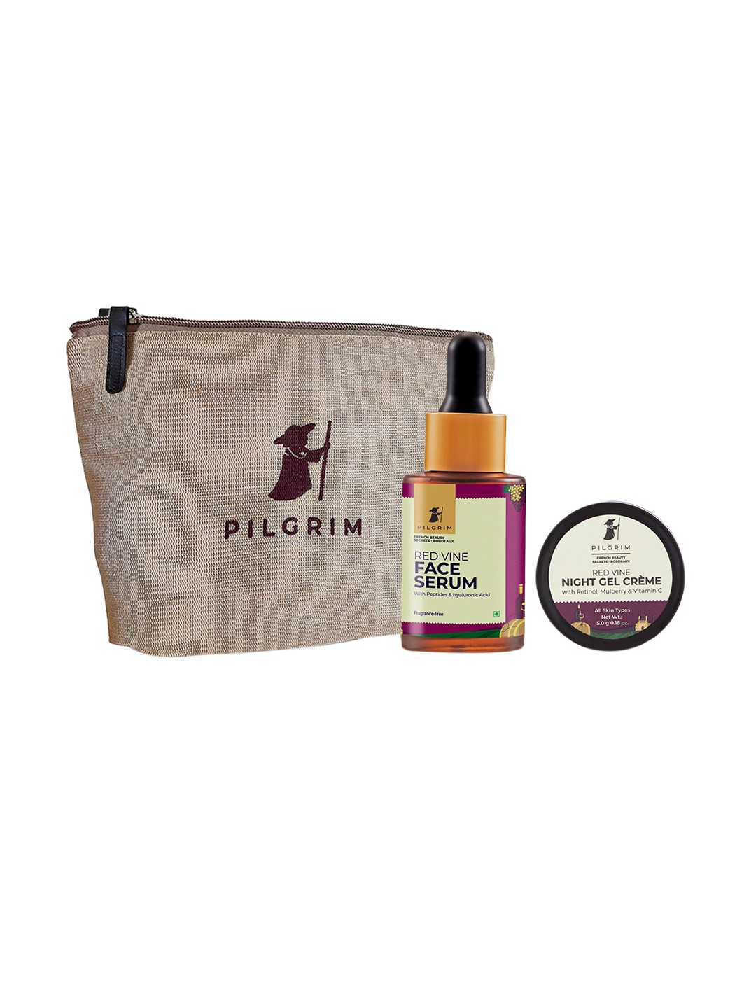 

Pilgrim Exclusive 2-Step PM Routine Skincare Kit with Premium Jute Bag, Burgundy