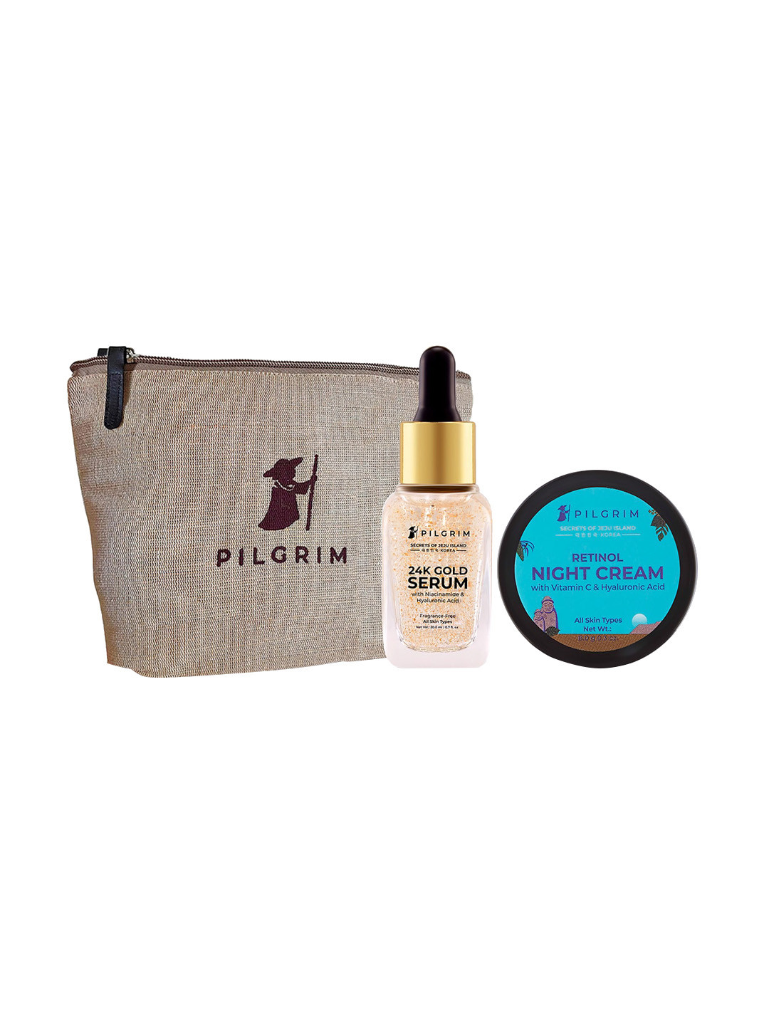 

Pilgrim Exclusive 2 - Step Golden Glow Skincare Kit With Premium Jute Bag, Gold