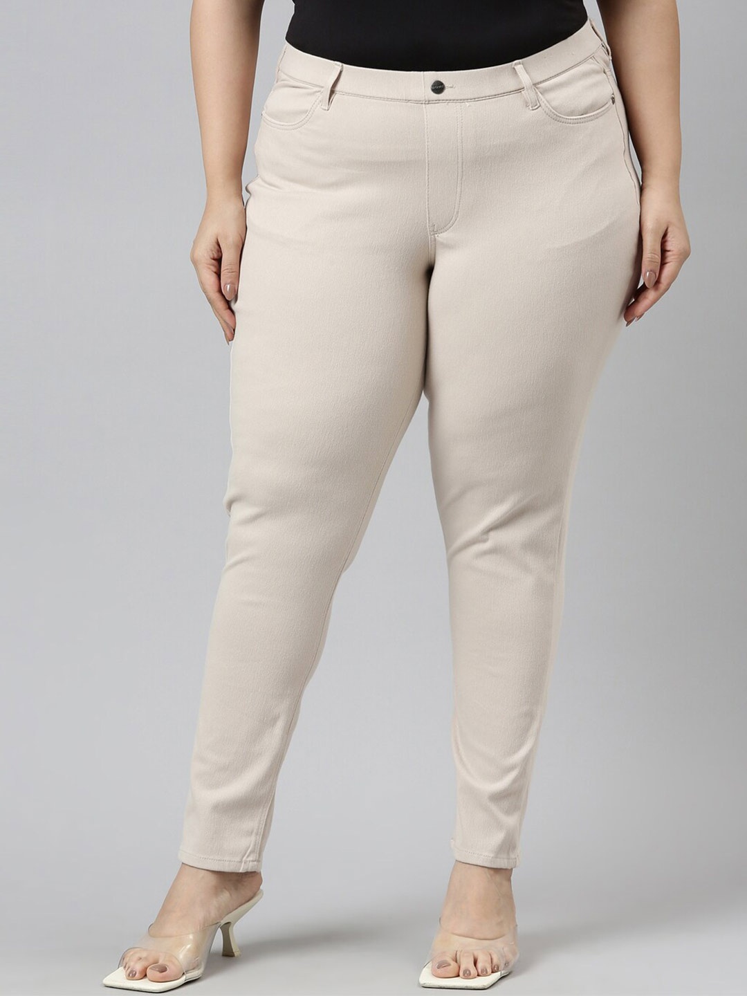 

Go Colors Women Plus Size Slim Fit Super Stretch Jeggings, Beige