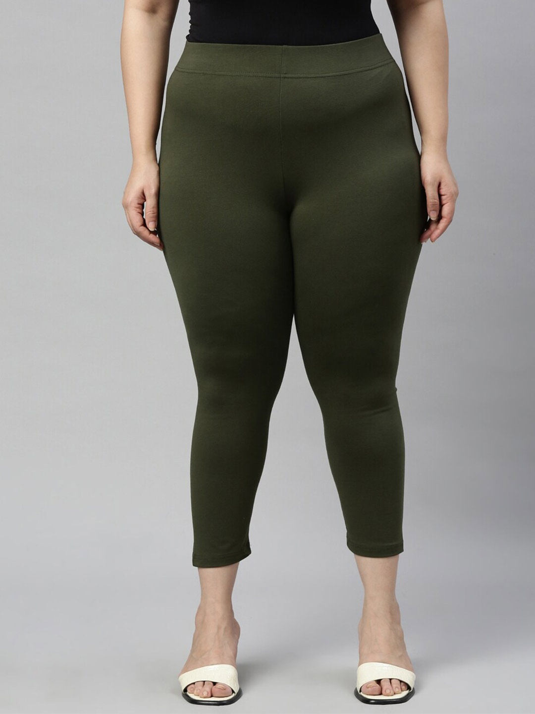 

Go Colors Women Plus Size Cropped Ankle Length Leggings, Olive