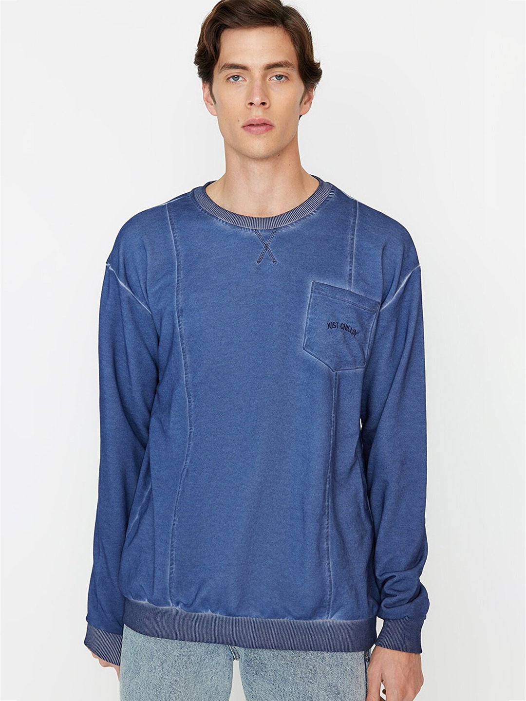 

Trendyol Men Round Neck Sweatshirt, Blue