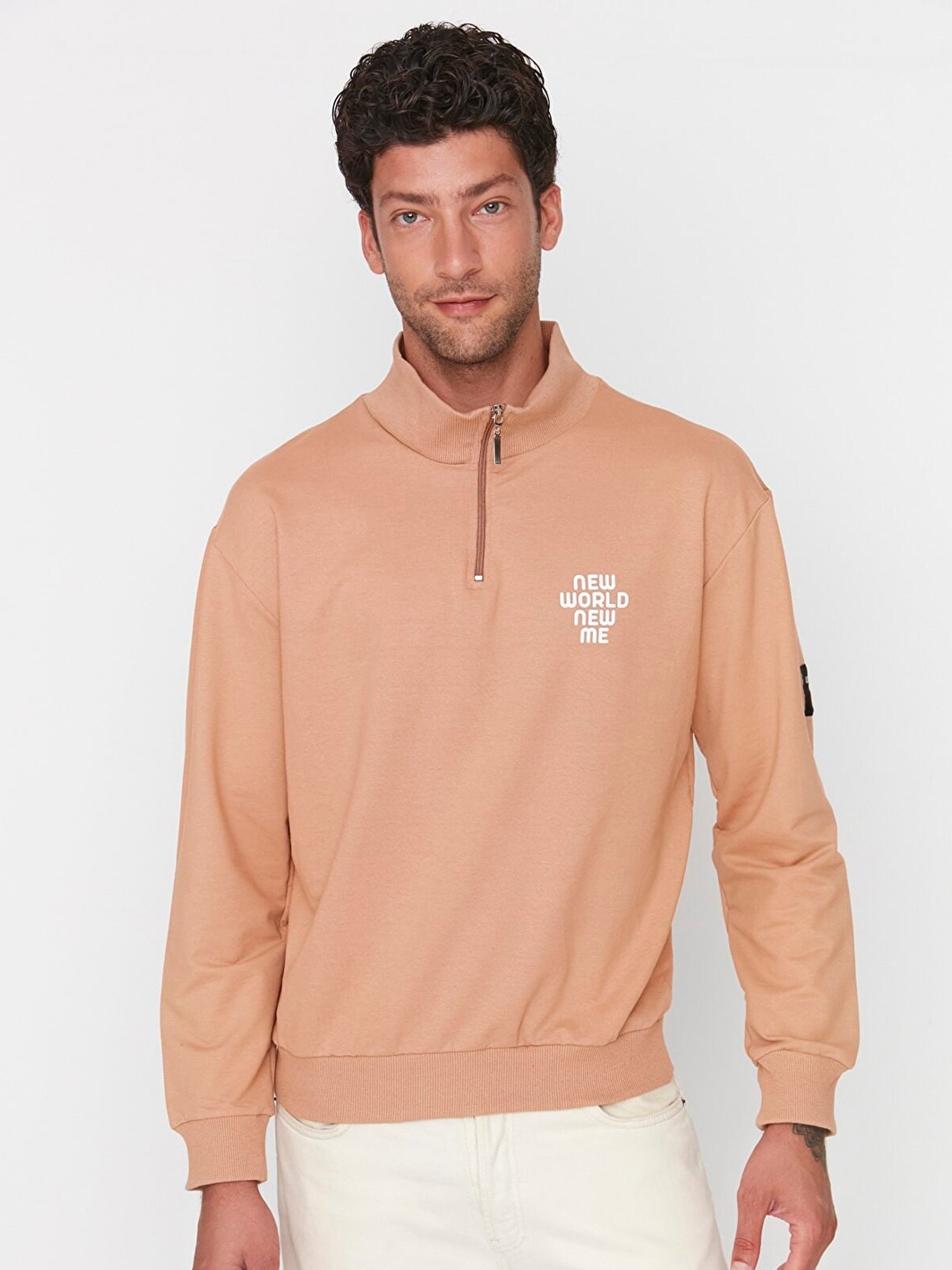 

Trendyol Men Printed High Neck Sweatshirt, Beige